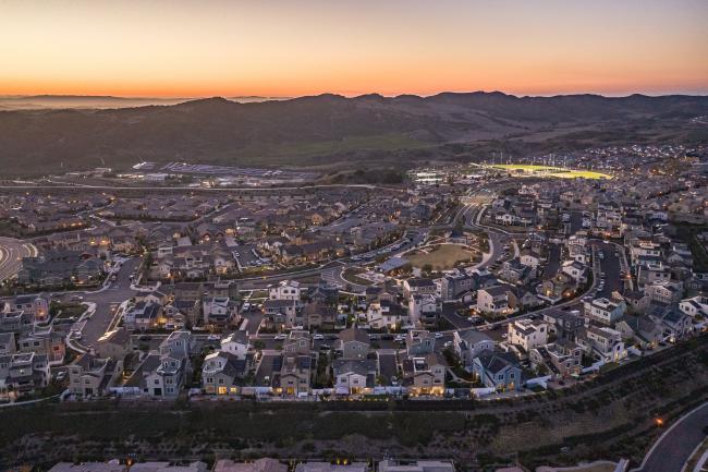 Aerial view of suburban neighborhood